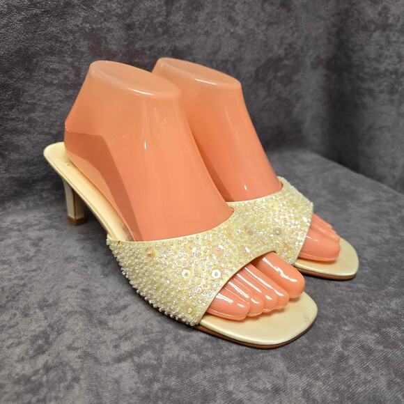 Caparros White Sequin Open Toe Slide On High Heels Mules Women's Size 8B - Picture 9 of 9